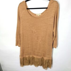 Indigo Soul Women's Size XL Boho Style Tan Tunic Top